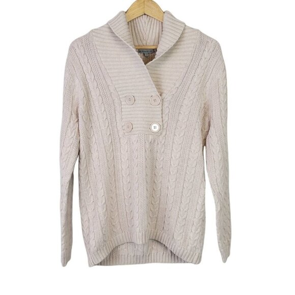 Beige Chunky Cable Knit Sweater Oversized Collar L - Picture 2 of 10